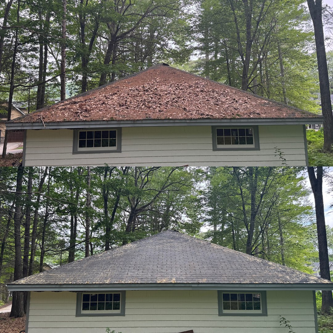 Detached Garage Roof Restoration and Moss Removal, Wolfeboro, NH
